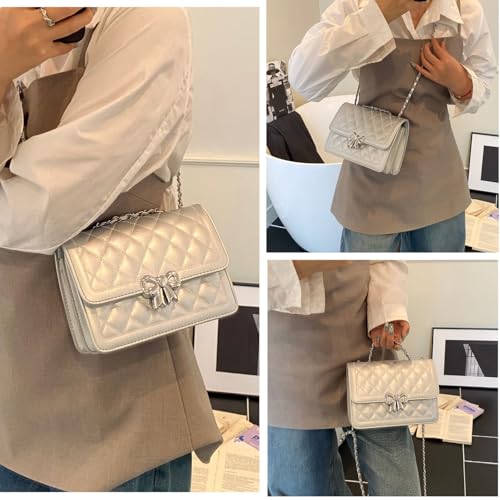 Travistar Crossbody Bags for Women Small Handbags PU Leather Shoulder Bag Purse Evening Bag Quilted Satchels with Chain Strap - color: K076-silver