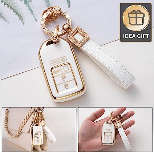 for Honda Key Fob Cover with Leather Lanyard, Car Key Fob Case Compatible with Honda Accord Civic CRV Odyssey Pilot Smart Key Protector Holder - style: For Honda a Button