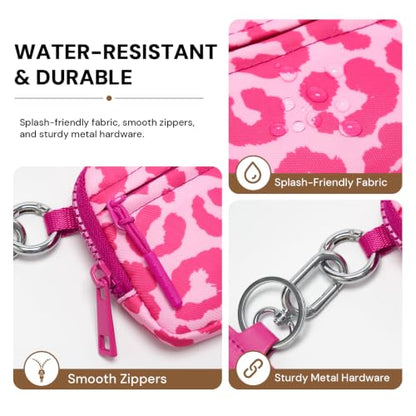 Small Wristlet Wallets for Women with Clear ID Window, Keychain Coin Purse - color: Hot Pink Leopard