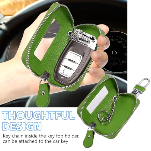 Wuyaoyao Car Key Fob Cover, Genuine Leather Car Key Case Holder with Keychain, Universal Auto Smart Key Protector Case for Men Women (Green) - color: Green