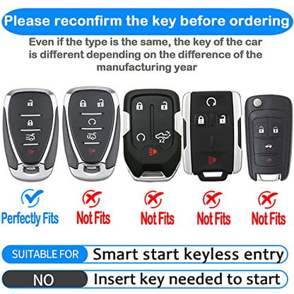 Tukellen Compatible with Chevrolet Leather Key Fob Cover,fit Cruze Volt Bolt Camaro Equinox Sonic Trax Traverse Smart Remote Key, For Leather Key case-Red - color: Red, size: 4 buttons