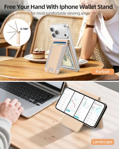 ExtreLife for MagSafe Wallet with Money Clip, ID Window & 8 Card Holder | Stronger Magnetic Wallet for iPhone 17/16/15/14/13/12 Series, RFID Blocking, for iPhone Wallet with Adjustable Stand - color: Gold