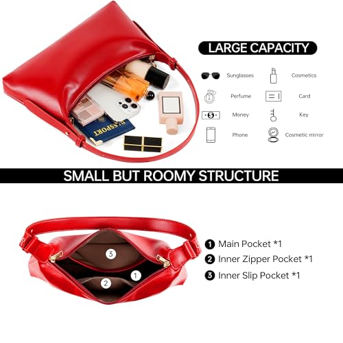 Small Shoulder Bag Soft Leather Hobo Underarm Purse for Women | Adjustable Strap,Premium Faux Leather,1 Inner Slot Pocket,1 Zippered Pocket,Use for Travel or Going Out - color: Red
