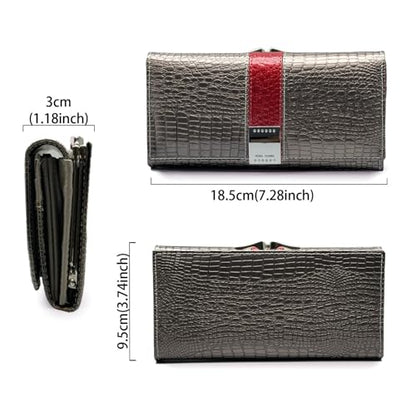 Women's Long Leather Wallet, Grayish | Credit Card Holder, Casual, Fashion Clutch, Purse - color: grayish