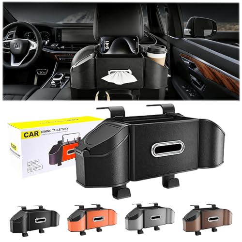 2026 Upgrade 4-in-1 Car Organizer Back Seat, Leather Multifunctional Car Organizer and Storage Box with Cup Holders for Hold Phone, Snacks, Drinks, Handbag, Keep Your Ride Clean & Organized (Black) - color: Black