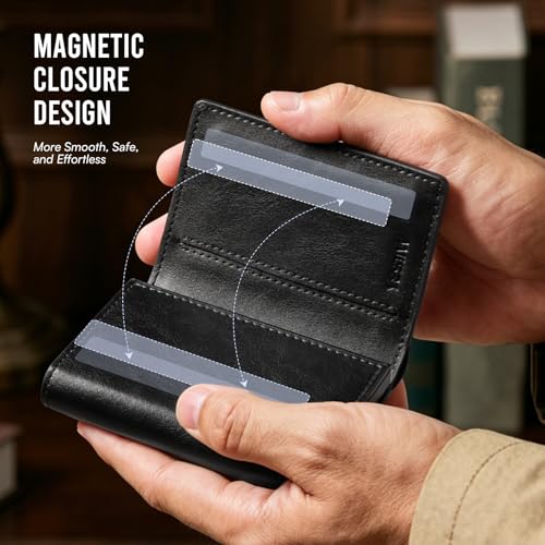 YESIIW RFID Blocking Wallet for Men — Trifold Pop Up Card Holder Holds 8–11 Cards & 10 Bills, Premium Leather Slim Wallet with Magnetic Closure & Zippered Coin Pocket | Birthday Gift for Men - color: A01-Black