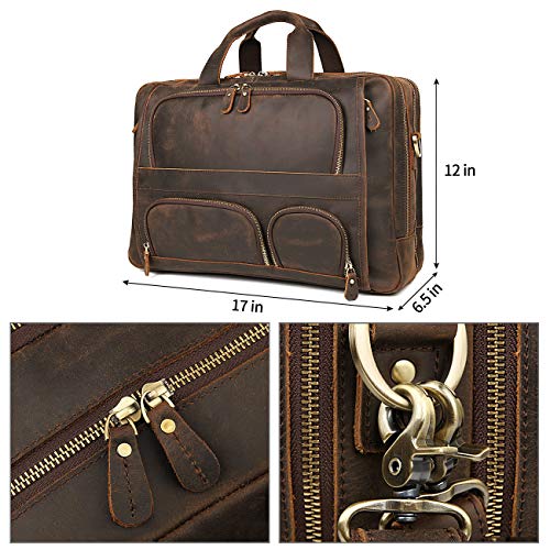 Business Travel Briefcase Genuine Leather Duffel Bags for Men Laptop Bag fits 15.6 inches Laptop - color: Coffee-2