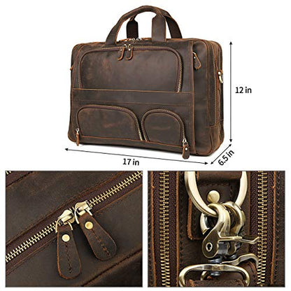 Business Travel Briefcase Genuine Leather Duffel Bags for Men Laptop Bag fits 15.6 inches Laptop - color: Coffee-2