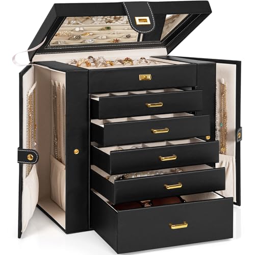 AKOZLIN 6-Tier Jewelry Box Organizer 5 Drawers Jewelry Storage Case - color: Black, size: Extra Large