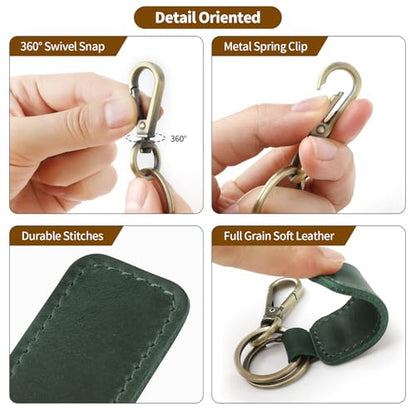 Jack&Chris Genuine Leather Car Keychain, Universal Key Fob Keychain, Leather Key Chain Holder for Men and Women, JC306 - color: Green