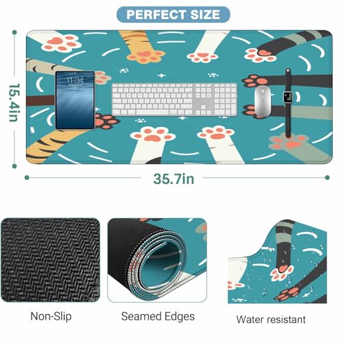 International Cat Day Desk Mat Large Mouse Pad Cute Cat Paw Flat Cartoon Friendship Full Extended Gaming Computer Keyboard Mousepad for Home,Office 35.4"X15.7" - color: International Cat Day