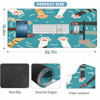 International Cat Day Desk Mat Large Mouse Pad Cute Cat Paw Flat Cartoon Friendship Full Extended Gaming Computer Keyboard Mousepad for Home,Office 35.4"X15.7" - color: International Cat Day