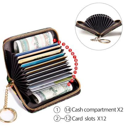 Yonlevres Credit Card Holder RFID Small Wallet Women Keychain Zipper - color: Floral Cat-2