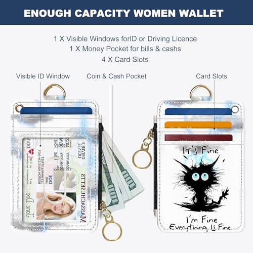 Slim Wallet Credit Card Holder,Cat Struck By Lightning, RFID Wallet Women Cute Small Front Pocket Wallet With Zipper, PU Leather Thin travel RFID Blocking Card Case ID Window,Ladies Gifts - color: Cat Struck By Lightning