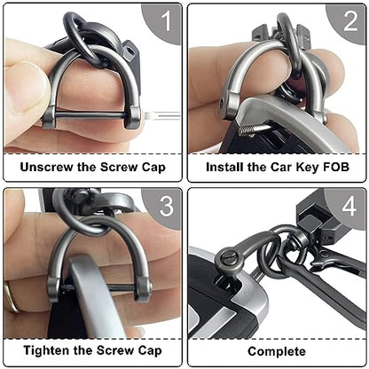 OHKYOOT Leather Car Keychain for Home Car Keys | Carabiner Clip Key Fob Keychain for Women Men,Car Key Holder with 3 Key Ring and Anti-Lost D Ring - color: Grid Off White