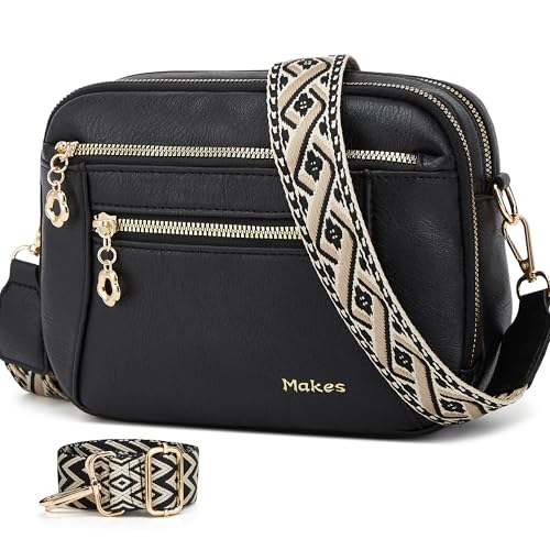 Crossbody Purse for Women Small Crossbody Bags Trendy Vegan Leather with Adjustable Shoulder Straps Gift for Mother Wife Mom - color: Black