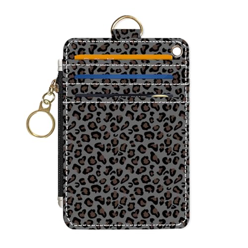 Slim Wallet Credit Card Holder,Leopard print Z, RFID Wallet Women Cute Small Front Pocket Wallet With Zipper, PU Leather Thin travel RFID Blocking Card Case ID Window,Ladies Gifts - color: Leopard print Z