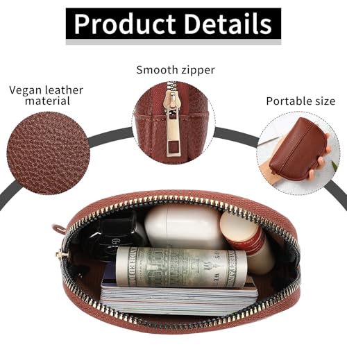 GAEKEAO Coin Purse for Women Small Change Key Pouch Vegan Leather large Capacity mini Portable Ladies Wallet with Zipper - color: A-Brown
