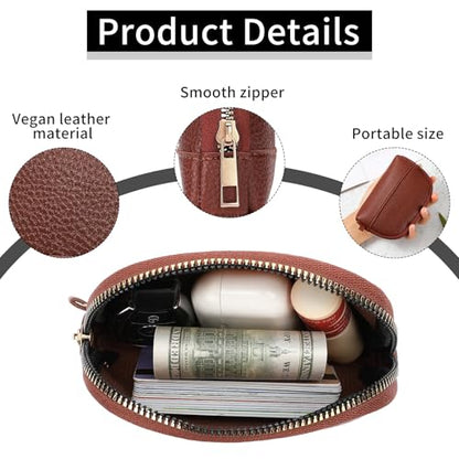 GAEKEAO Coin Purse for Women Small Change Key Pouch Vegan Leather large Capacity mini Portable Ladies Wallet with Zipper - color: A-Brown