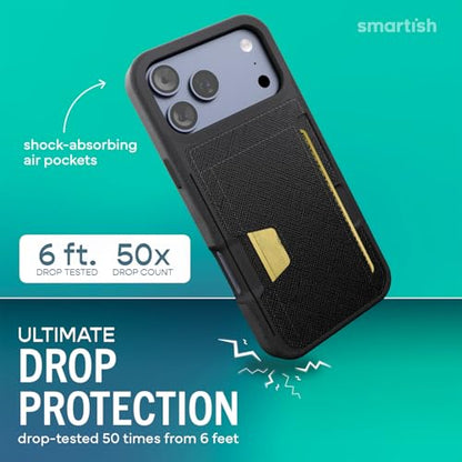 Smartish iPhone 17 Pro Max Wallet Case Card Holder, Wallet Slayer V2, Black | Holds 3 Cards + Cash, Slim Vegan Leather Credit Card Slot, Protective & Thin, Grip, Kickstand, Drop-Tested from 6 Feet - color: Black Tie Affair, size: iPhone 17 Pro Max