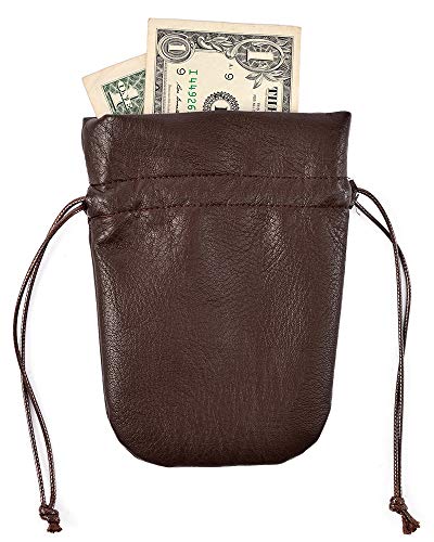 Medieval PU Leather Pouch Leather Drawstring Pouch Coin Purse Storage Renaissance Dice Bag (L, Brown) - size: Large