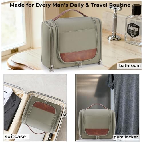 Ralnitote Large Hanging Toiletry Bag for Men, Travel Bathroom Bag with Hook, Hygiene Bag Organizer for Shower, Shaving & Grooming Essentials, Green - color: Green
