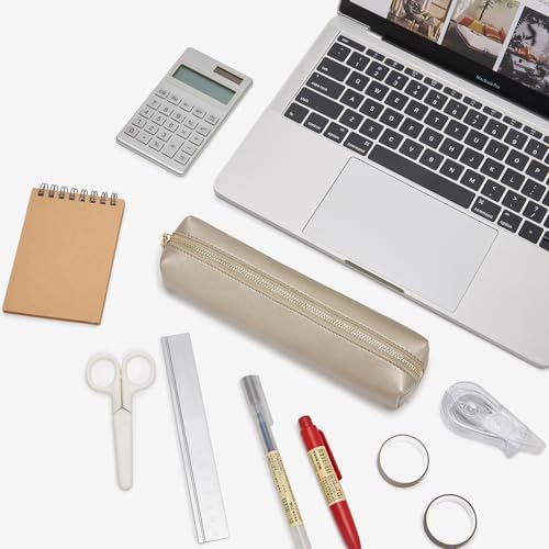 Faux Leather Color Pencil Case Multifuncional and Simple with Zipper for School (Pearl White Tea) - color: Pearl White Tea/FL