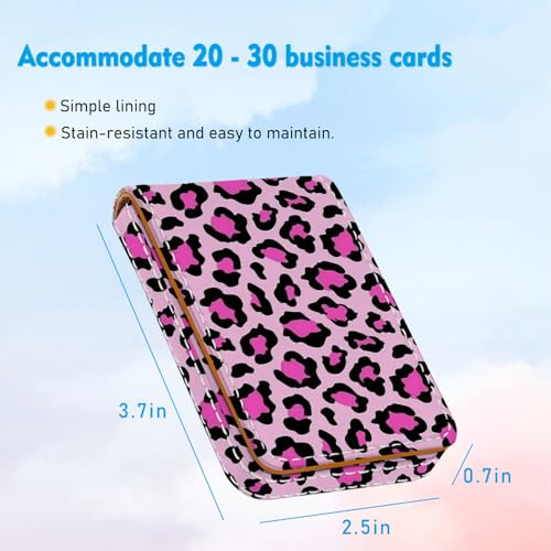 Business Card Holder, PU Leather Printing Business Card Case Pocket with Magnetic Shut, Portable Business Card Carrier Holder for Women or Men (Leopard-Pink) - color: Leopard-Pink