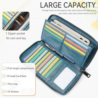BELTANA Womens Wallet RFID Wallet Women with Passport Holder Butterfly Vegan Leather Multi Card Slots Wallets Large Capacity Wristlet Travel Purse for Women (Peacock-Blue) - color: Peacock-Blue