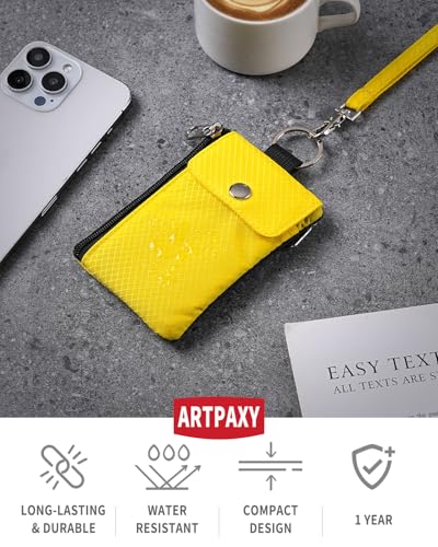 Artpaxy Minimalist Wallet For Mens Womens, Keychain RFID Blocking Zipper Small Wallet with ID Window 2 Lanyards,Water Resistant Travel Cash Card Coin Case Boys Girls - color: Yellow
