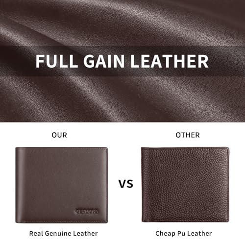 Leather Wallets for Men, Genuine Leather Mens Wallets Bifold Rfid Blocking with 2 ID Windows Bifold Top Flip, Extra Capacity Travel Wallet (Coffee) - color: Coffee