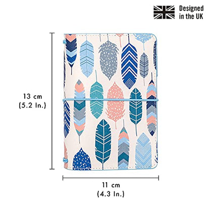 Pukka Pad, Carpe Diem A6 Notebook Cover and Passport Holder - 5.2 x 4.3 in - Features 4 Elastic Note Pad Holders, 2 Inside Pockets, Business Card Slot, and Pen Holder - Feathers - color: Feathers