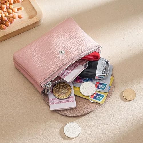 Genuine Real Leather Coin Purse Small Wallet for Women Men, Card Holder Case, Jewery Lipstick Organizer (Pink) - color: #04 Pink
