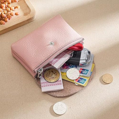 Genuine Real Leather Coin Purse Small Wallet for Women Men, Card Holder Case, Jewery Lipstick Organizer (Pink) - color: #04 Pink