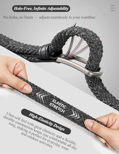 Mile High Life Cotton Stretch Braided Belt, High Elastic No Hole Casual Golf Belt For Men 1 3/8" Wide - color: Dark Grey, size: XXL 44"-46" (52" Length)