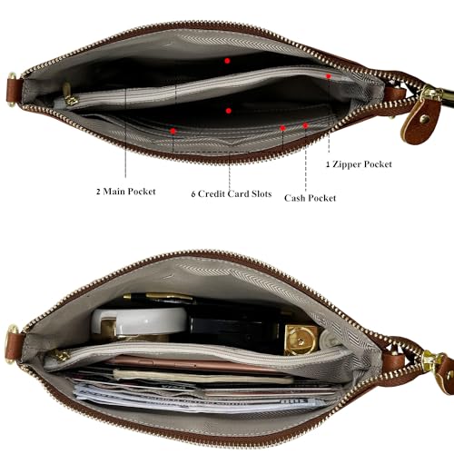 Beurlike Leather Wristlet Wallet Clutch Purses For Women Small Crossbody Phone Bags - color: Vegan Leather Brown