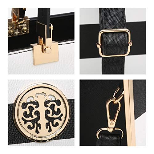 Dasein Women Purses and Handbags Top Handle Satchel Bags Large Shoulder Work Bag Tote with Wallet - color: Strip Black and White