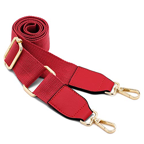 DEVPSISR Wide Shoulder Purse Strap Replacement Adjustable Belt Canvas Bag Crossbody Handbag - color: Leather Buckle-red