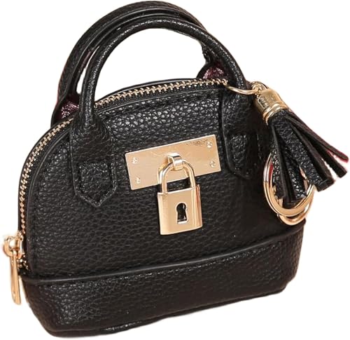 Womens Unique Change Purse Creative Mini Tote Bag Charms Leather Coin Keychain Wallet (Black) - color: Black