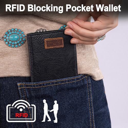 Montana West X Wrangler Small Wallet Woman Black Minimalist Wallets for Ladies Female with Rfid Lining and A Coin Purse - color: Black