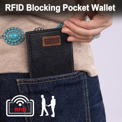 Montana West X Wrangler Small Wallet Woman Black Minimalist Wallets for Ladies Female with Rfid Lining and A Coin Purse - color: Black