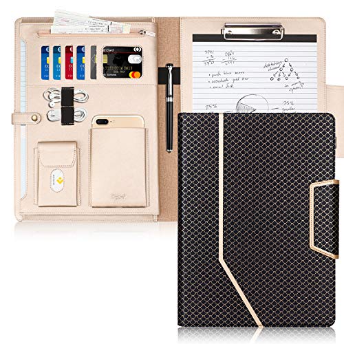 Toplive Business Padfolio, Executive Conference Folder with Document Sleeve, Letter/A4 Size Clipboard, Business Card Holders, Men's & Women's Mermaid Black - color: Mermaids Black