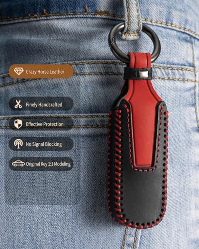 Leather Key Fob Cover Case for Mazda CX-5, 3, 6, MX-5 Miata | 2009-2026 fit, 2-5 button fobs, protects from scratches, drops and daily wear, clear TPU button window, black - color: Black