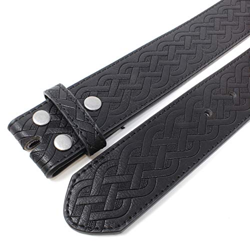 Leather Belt Strap with Embossed Celtic Knot Weave Pattern 1.5" Wide | With Snaps and Without Buckle - color: Black, size: X-Small (26-27" Waist)