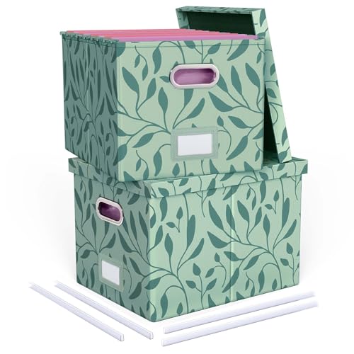2 Pack File Storage Organizer, Document Organizer, Portable File Box with Lid, Fit for Letter/Legal File Folder Storage,Leaf Green-Box only - color: Leaf Green, size: 2 pack