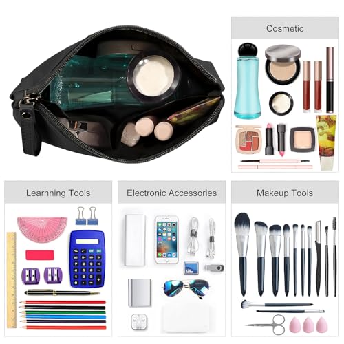 MAANGE Cosmetic Bags for Women Small Makeup Bag for Purse Pu Leather Makeup Pouch Travel Makeup Bag with Zipper Make Up Bag for Travelling - color: Black
