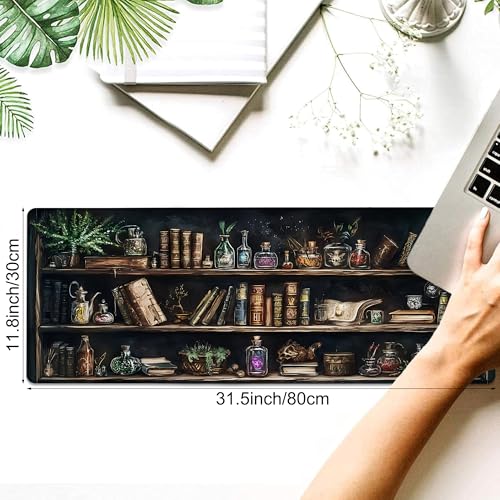Desk Pad, Black Academia Fantasy Bookshelf Goth Skull XL Gaming Mouse Pad with Stitched Edges,Non-Slip Waterproof Rubber Base Large Desk Mat for Keyboard and Mouse 31.5"x11.8" - color: Colour12, size: X-Large