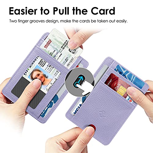 FINTIE Slim Front Pocket Wallet, RFID Blocking Credit Card Holder | Minimalist Card Cases with ID Window for Men Women, Lilac Purple - color: Lilac Purple