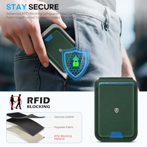 SHIELDON Genuine Leather for MagSafe Wallet, Adjustable Stand, Evergreen - color: Evergreen