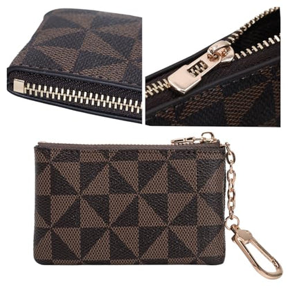 LJCZKA Coin Purse for Women Small Coin Pouch Card Holder Mini Top Zipper Change Purse Leather Wallet with Keychain (Coffee) - color: Coffee